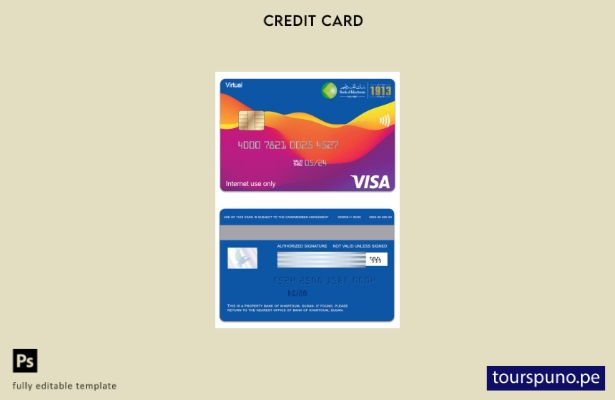 lista para imprimir plantilla de tarjeta virtual de visa del Banco de Sudán de J